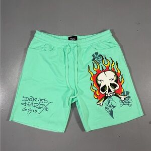 Ed Hardy Aqua Graphic Shorts